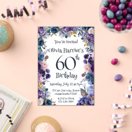 Lila und blaue Blumen-Einladung zum 60. Geburtstag Acryleinladungen