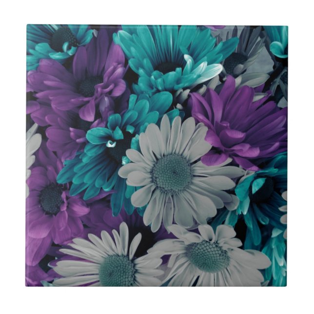 Lila und Blaue Blumen Fliese (Vorderseite)