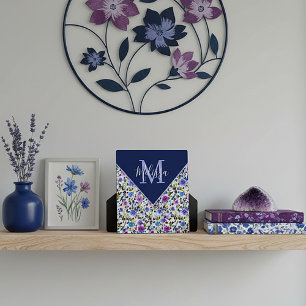 Lila und blaue Blumen personalisiert Fotoplatte