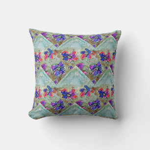 Lila und blaue Blumen Squares Zigzags Kissen