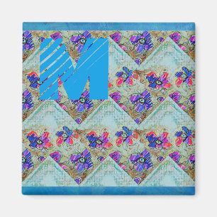 Lila und blaue Blumen Squares Zigzags Magnet