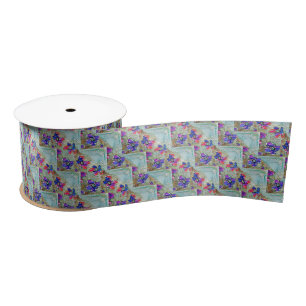 Lila und blaue Blumen Squares Zigzags Satinband