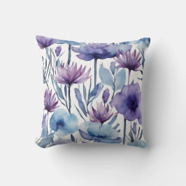 Lila und blaue Blumen Wasserfarben Blumendesign Kissen