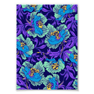 Lila und blaue Blumen William Morris Fotodruck