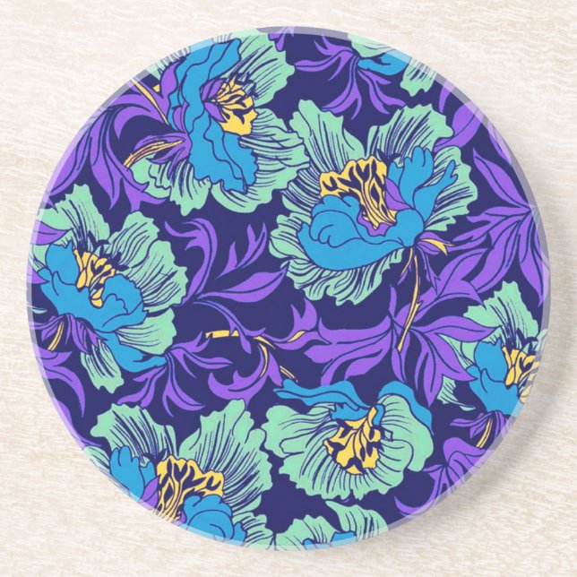 Lila und blaue Blumen William Morris Getränkeuntersetzer (Vorne)