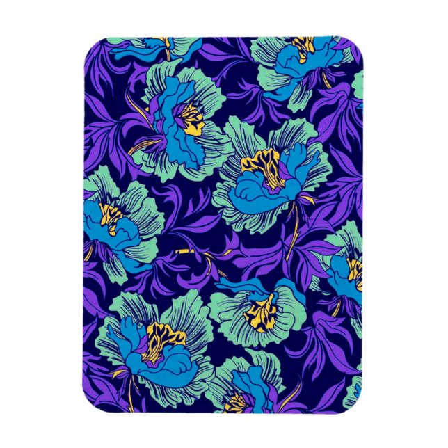 Lila und blaue Blumen William Morris Magnet (Vertikal)