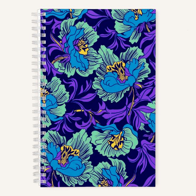 Lila und blaue Blumen William Morris Notizbuch (Vorderseite)