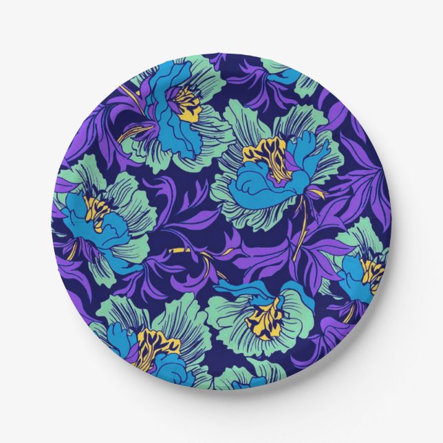 Lila und blaue Blumen William Morris Pappteller (Vorderseite)