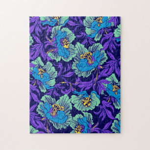 Lila und blaue Blumen William Morris Puzzle