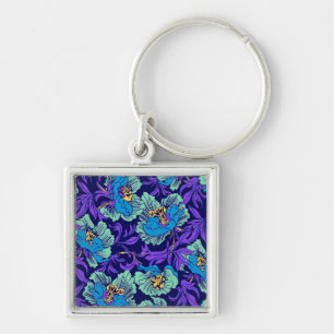 Lila und blaue Blumen William Morris Schlüsselanhänger