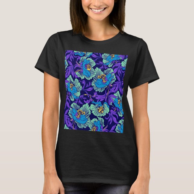 Lila und blaue Blumen William Morris T-Shirt (Vorderseite)