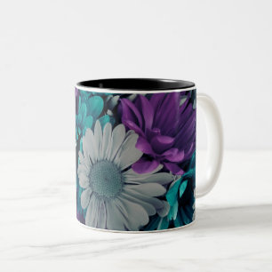 Lila und Blaue Blumen Zweifarbige Tasse