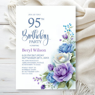 Lila und blaue Blumenparty zum 95. Geburtstag Einladung