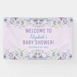 Lila und blaue Blütenbaby-Dusche Banner