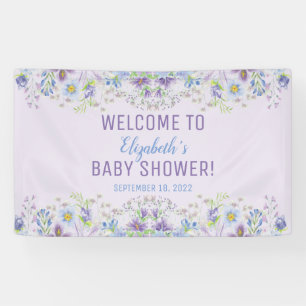 Lila und blaue Blütenbaby-Dusche Banner