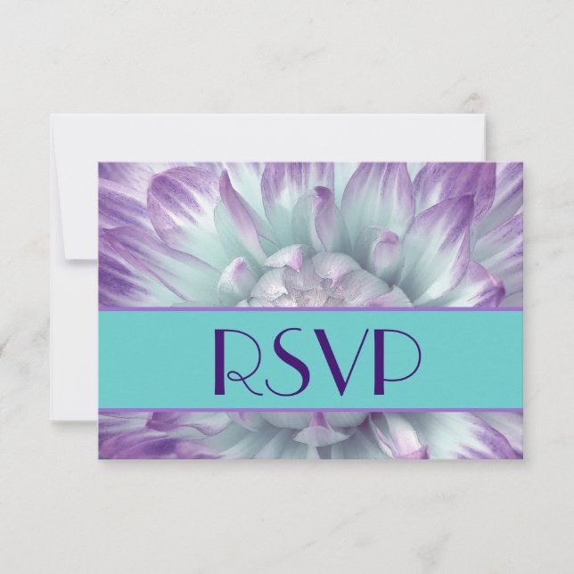 Lila und blaue Dahlia Petals UAWG Wedding RSVP Karte (Vorderseite)