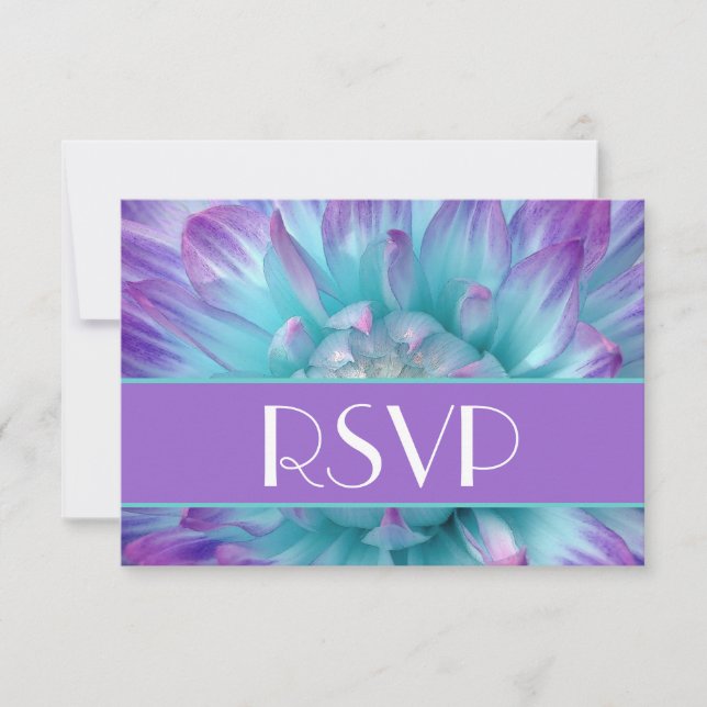 Lila und blaue Dahlia Petals UAWG Wedding RSVP Karte (Vorderseite)