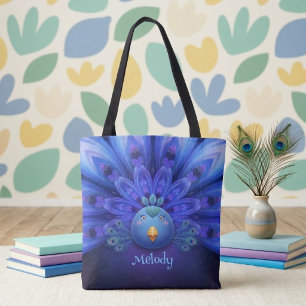 Lila- und blaue elektrische Pfauen-Mandala-Tasche