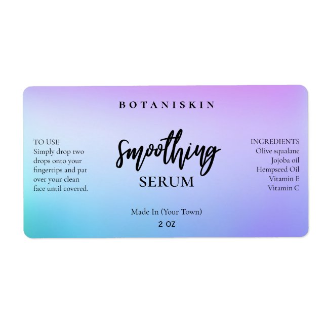 Lila und blaue Face- und Haarserumetiketten (Vorne)