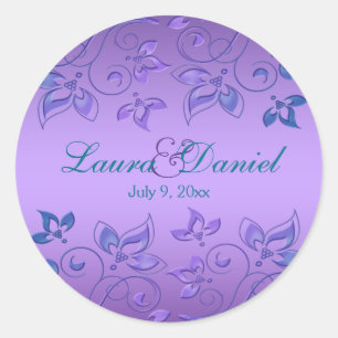 Lila und blaue Flora 1,5" Round Wedding Sticker