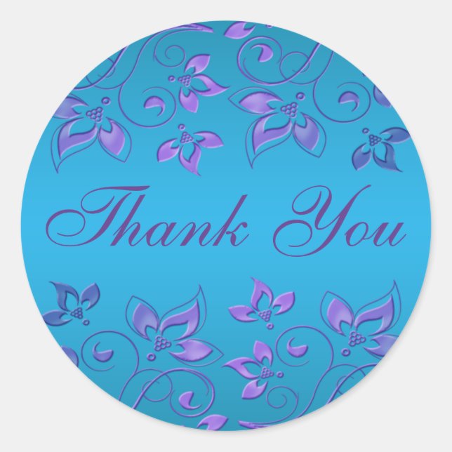 Lila und blaue Flora 1.5" Runde Vielen Dank Runder Aufkleber (Vorderseite)
