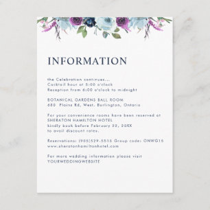 Lila und blaue Floral Gastinformationen /oder ande Begleitkarte