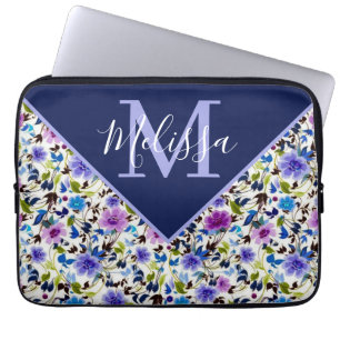 Lila und blaue florale personalisierte laptopschutzhülle