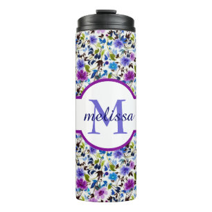 Lila und blaue florale personalisierte Thermotumbl Thermosbecher