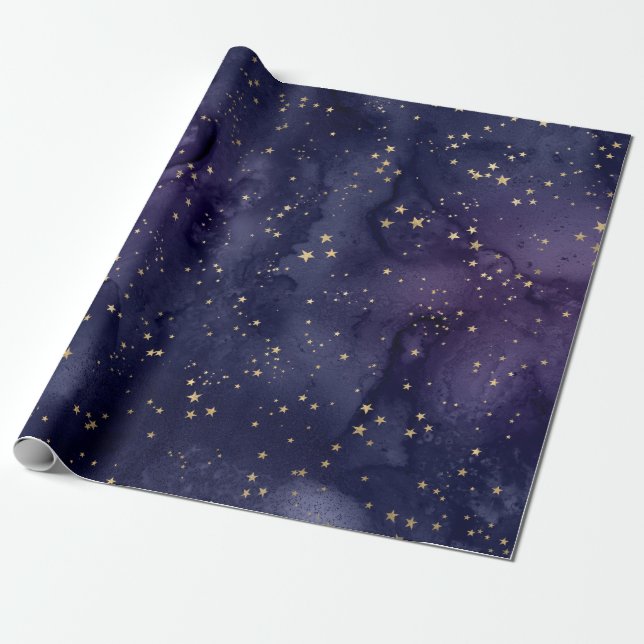 Lila und blaue Galaxie mit Sternen Geschenkpapier (Ungerollt)