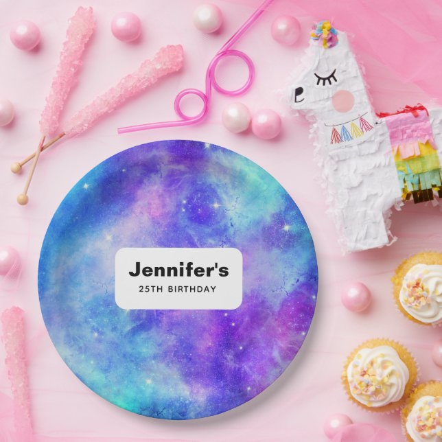 Lila und blaue Galaxie Space Abstrakt Geburtstag Pappteller (Party)
