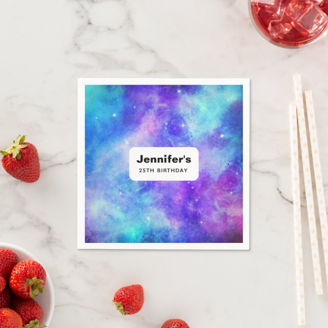 Lila und blaue Galaxie Space Abstrakt Geburtstag Serviette (Beispiel)