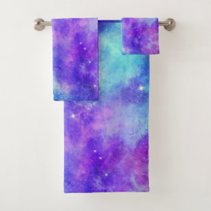 Lila und blaue Galaxie Weltraum Abstrakt Badhandtuch Set