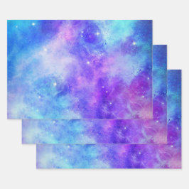 Lila und blaue Galaxie Weltraum Abstrakt Geschenkpapier Set