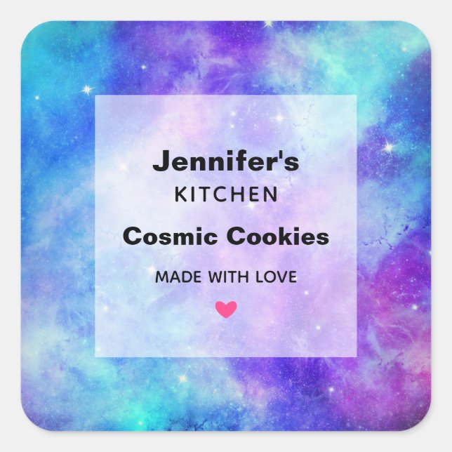Lila und blaue Galaxie Weltraum Abstrakt Küche Quadratischer Aufkleber (Vorderseite)