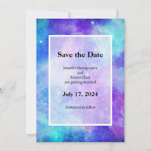 Lila und blaue Galaxie Weltraum Abstrakte Hochzeit Save The Date