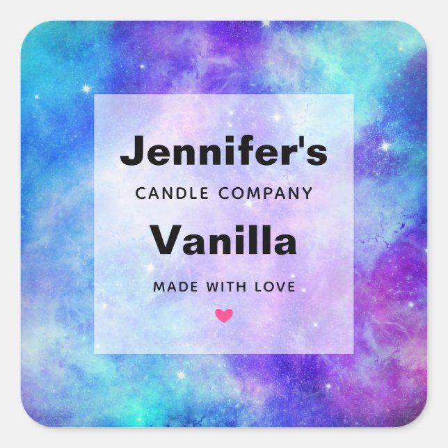 Lila und blaue Galaxie Weltraumkerzengeschäft Quadratischer Aufkleber (Vorderseite)
