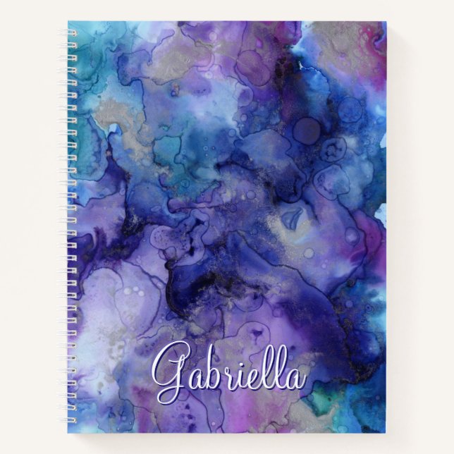Lila und blaue Galaxy-Aquarellnacht-Notebook Notizbuch (Vorderseite)