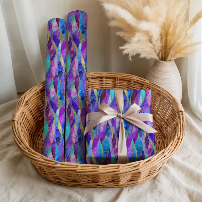 Lila und blaue Glasmosaikmuster Geschenkpapier (Von Creator hochgeladen)
