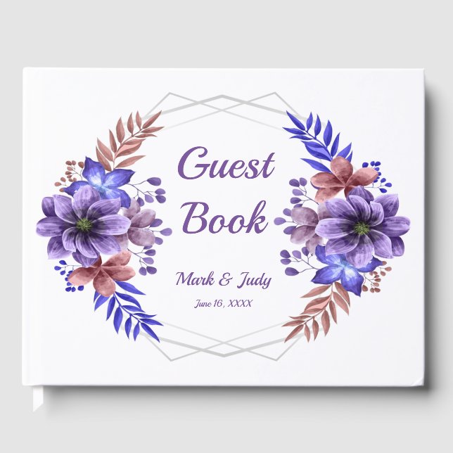 Lila und blaue Hochzeit der Wasserfarben Gästebuch (Vorderseite)