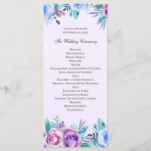 Lila und blaue Hochzeit mit Blumen. Blume Programm