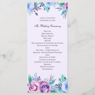 Lila und blaue Hochzeit mit Blumen. Blume Programm