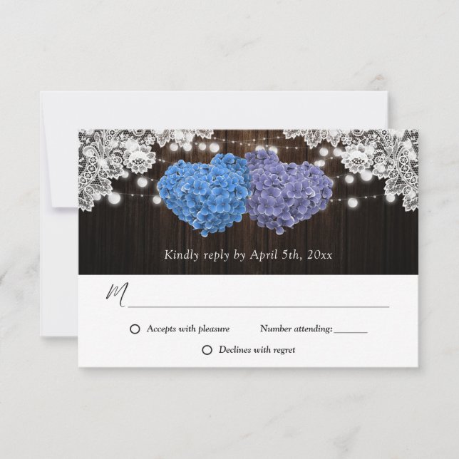 Lila und blaue Hochzeit RSVP Karte (Vorderseite)