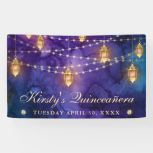 Lila und blaue Latern Quinceanera-Banner Banner