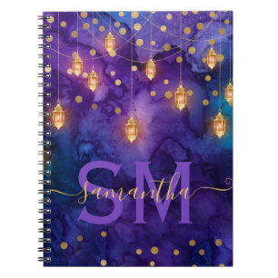 Lila und blaue Laternen-Glow-Monogramm Notizblock