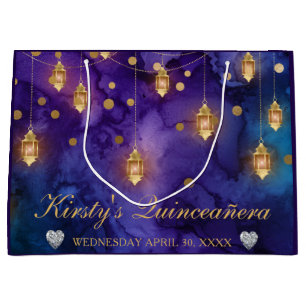 Lila und blaue Laternen-Glow Quinceanera Große Geschenktüte