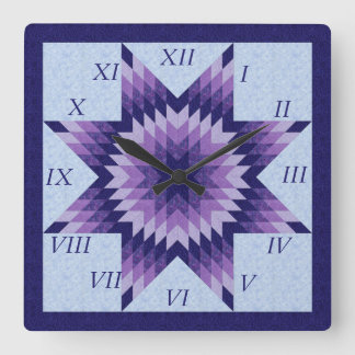 Lila und blaue Lone Star Quilt Design Square Wall Quadratische Wanduhr