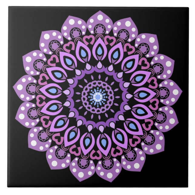 Lila und blaue Mandala Keramik Tile Fliese (Vorderseite)