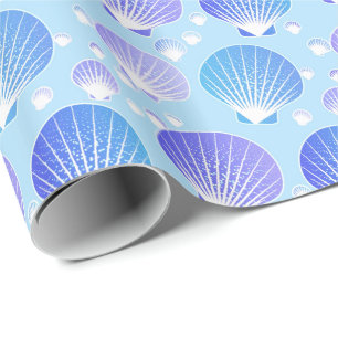 Lila und blaue Muscheln auf Hellblau Geschenkpapier