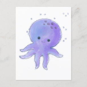 Lila und blaue Niedliche Octopus Wasserfarbe Postkarte