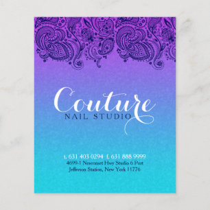 Lila und blaue Paisley Lace Nails Studio Flyer